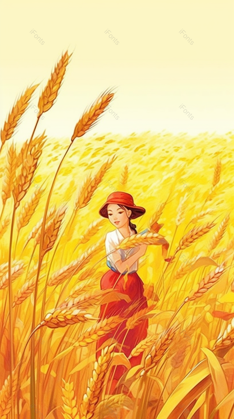 芒种节气小女孩金黄色麦田插画手绘图,插画/手绘图,插画/手绘图库,插画/手绘图下载,插画/手绘